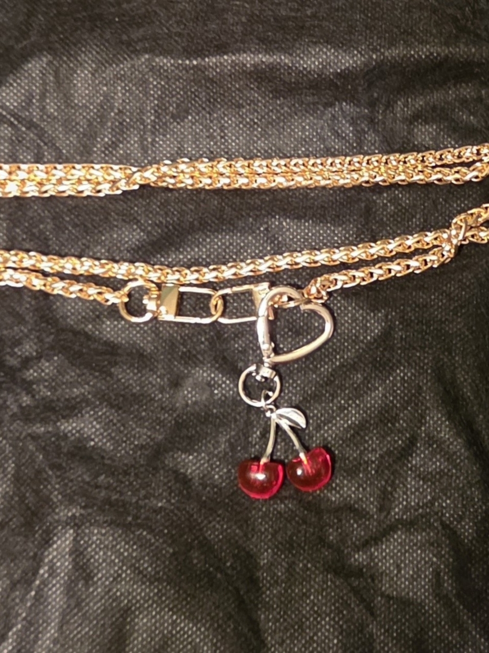 Gold-Tone Bag Chain with Red Cherry Charm